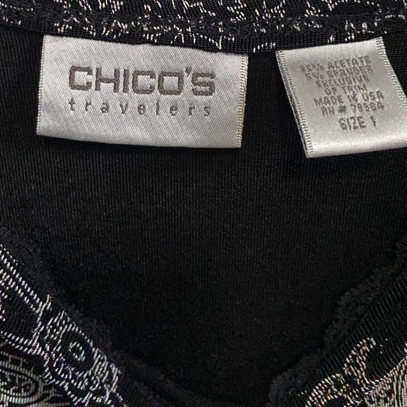 Chico's Travelers 2-piece Black and Silver Patterned Top and Pants - Picture 4 of 6